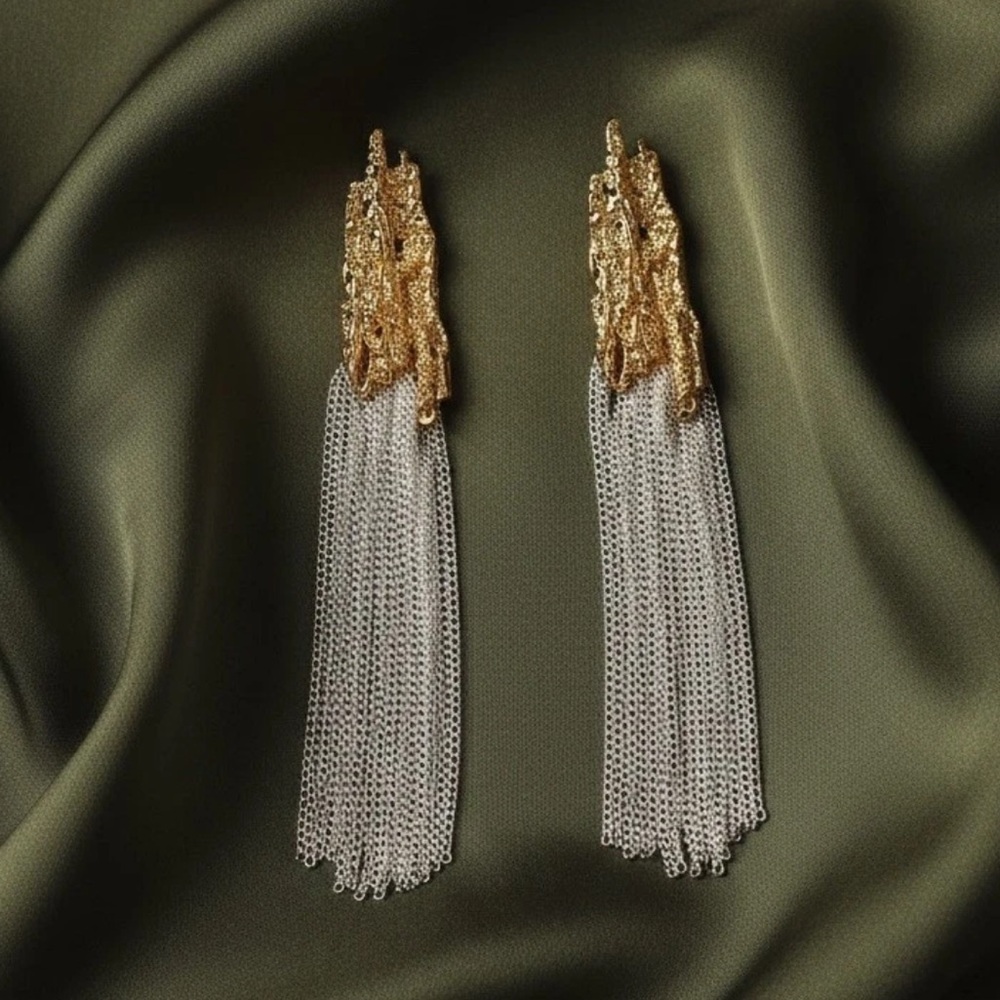 GORGEOUS!! Alexis Bittar STYLE Stud Silver Chain Molten Fringe earrings